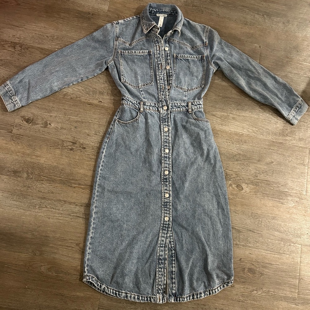 Future Collective Blue Denim Long Sleeve Dress size 4 - Picture 4 of 5
